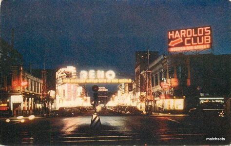 1940s Reno Nevada Neon Lights Night Arch Autos Wesco Postcard 11142