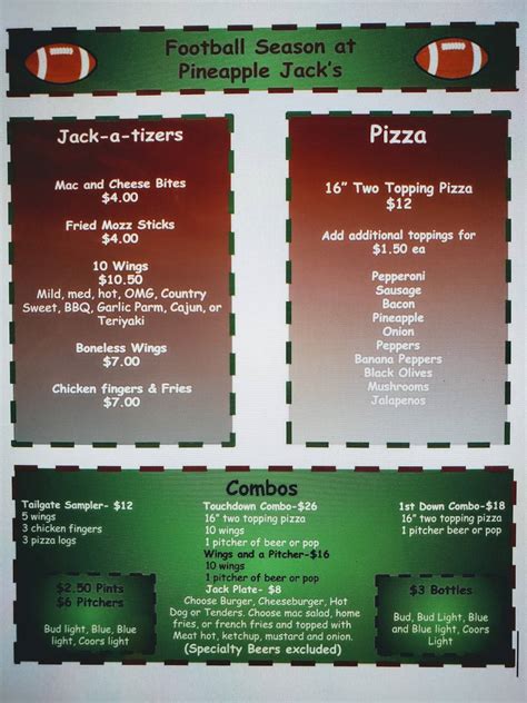 Menu At Pineapple Jacks Pub And Bar Rochester