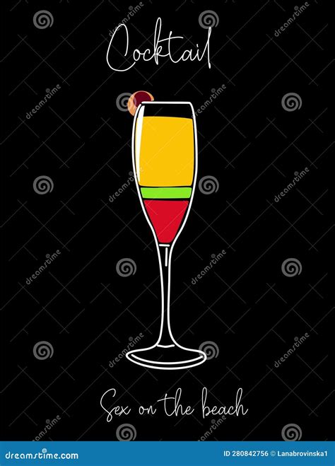 Cocktail Sex On The Beach Alcoholic Drink In Glass Stock Vector Illustration Of Icon