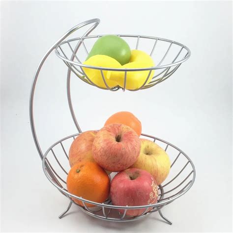 New Home Decor 2 Tiers Stainless Steel Fruit Basket Rack Tray Fashion