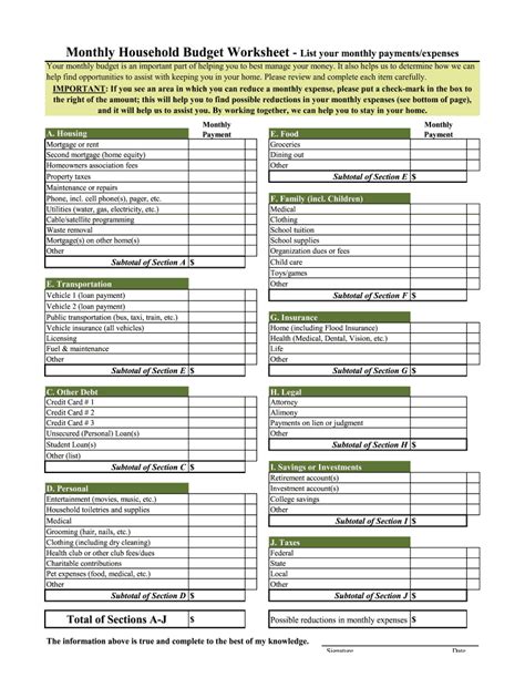 Fillable budget worksheet
