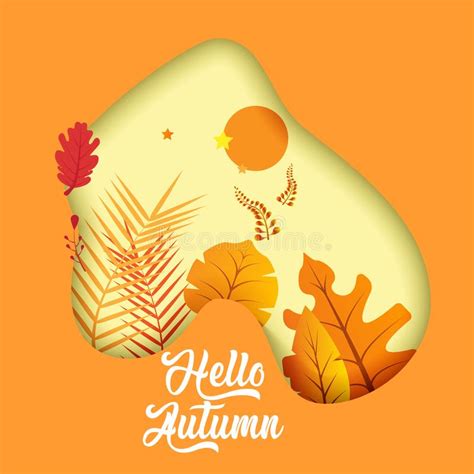 Poster With Leafs And Slogan Hello Autumn 3d Paper Cut Effect