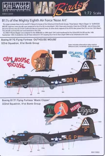 Kits World Decals 172 Boeing B 17 Flying Fortress Outhouse Mouse