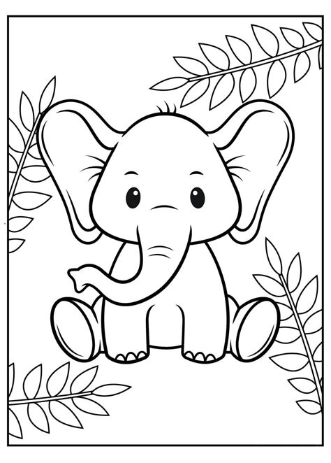 Bebé Elefante Con Hojas Para Colorear Imprimir E Dibujar Coloringonlycom