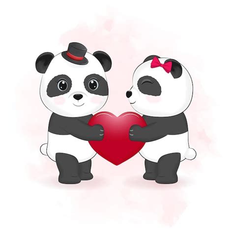 Premium Vector Cute Couple Panda And Heart Valentines Day Concept