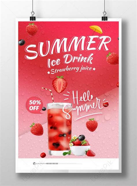Template Poster Sederhana Minuman Jus Strawberry Musim Panas Untuk