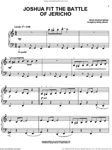 Joshua Fit The Battle Of Jericho Easy Sheet Music For Piano Solo