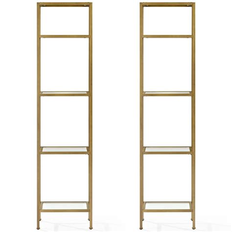 Pagoda styling provides unique visual flair, while metal and glass construction complements any room without. Crosley Aimee 4 Shelf Narrow Glass Etagere Bookcase in ...