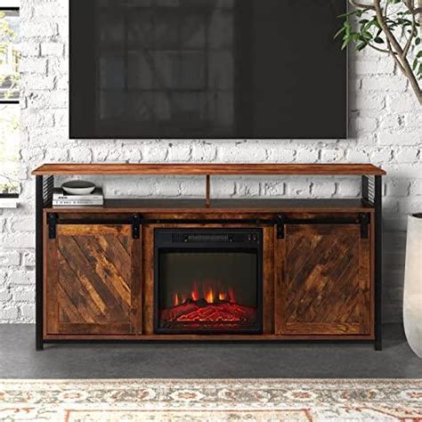 Modern Farmhouse 48in Electric Fireplace Tv Stand Wood Electric