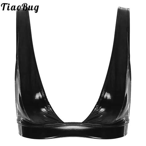 womens glossy low cut tank top vest clubwear ladies sexy wet look patent leather wide shoulder