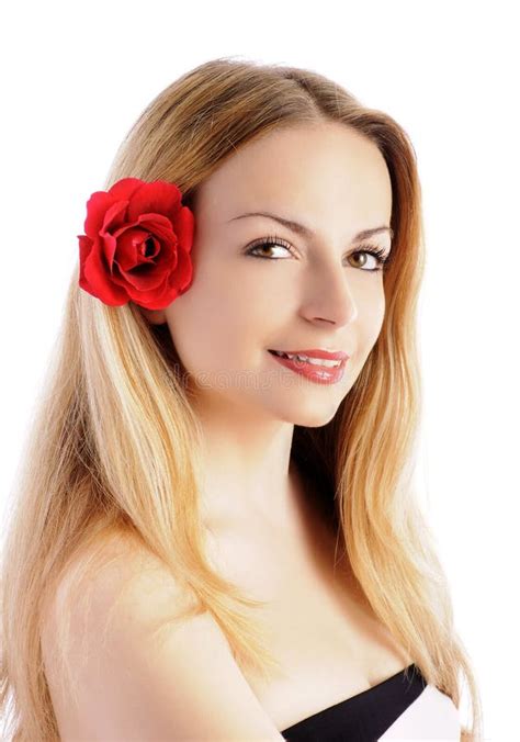 Pretty Woman With Flower In Her Hair Stock Photos Image
