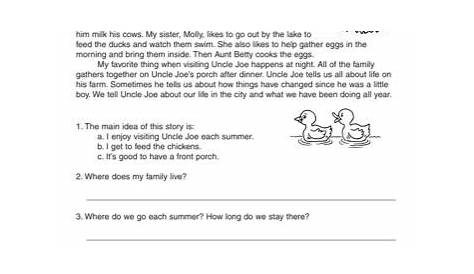 Reading Comprehension Worksheets For 3rd Graders #1 | Reading