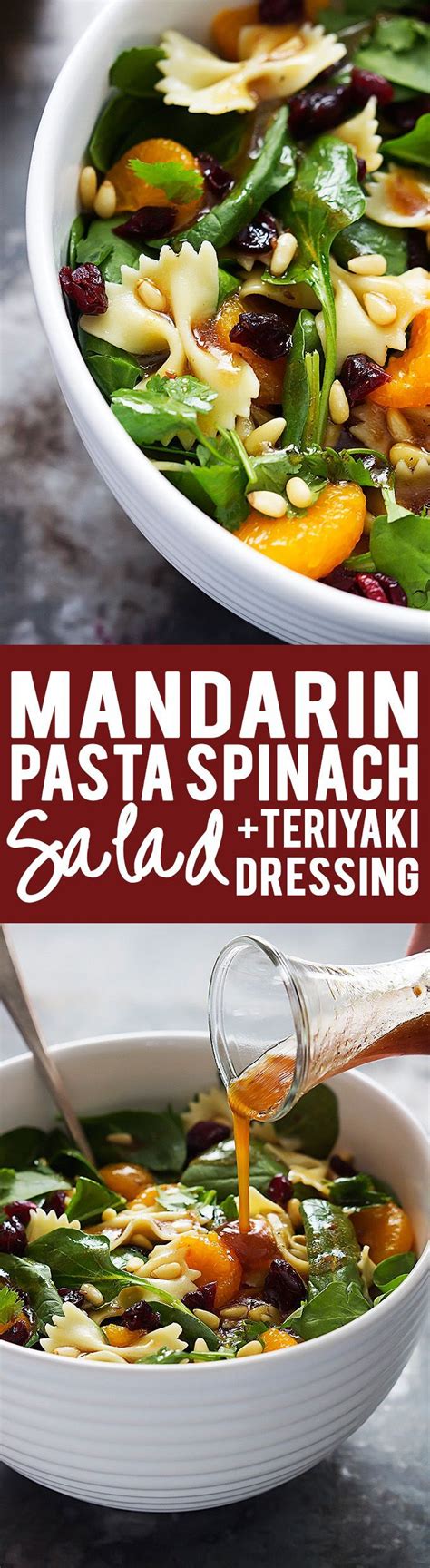 Before serving drizzle desired amount of dressing over salad and toss to coat. Mandarin Pasta Spinach Salad with Teriyaki Dressing (With ...