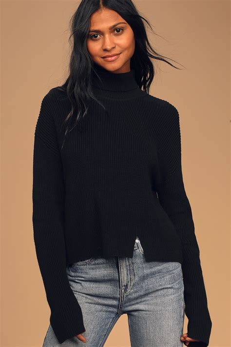 Cute Black Sweater Turtleneck Sweater Pullover Sweater Lulus