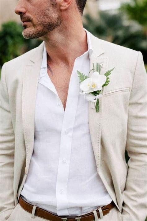2019 White Beige Linen Suit Men Blazer Beach Groom Wedding Men Suit
