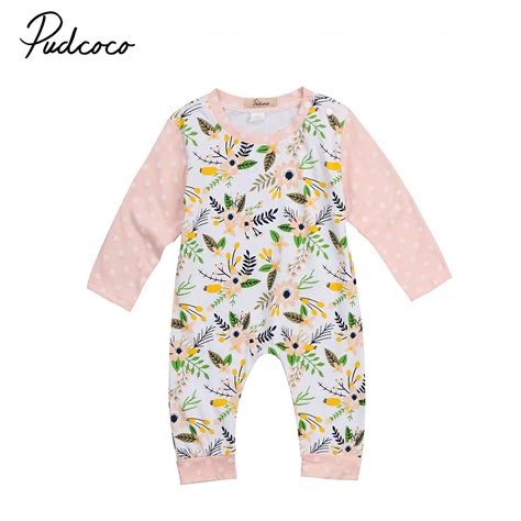 Cute Infant Baby Girls Floral Cotton Rompers Long Sleeve Flower Print