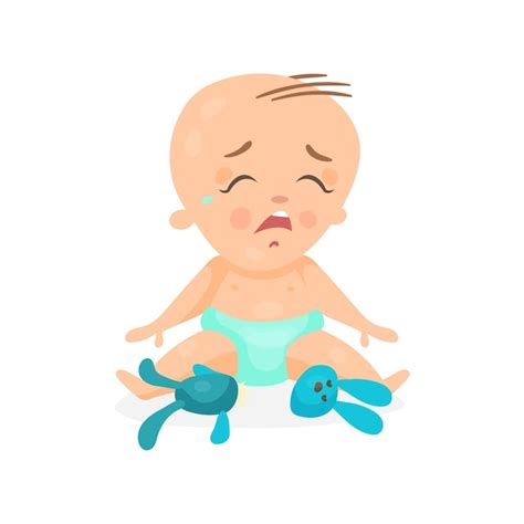 Premium Vector Cute Cartoon Baby Sitting On The Floor And Crying Next