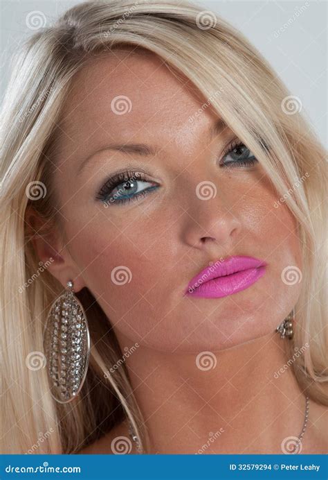 Pink Lipstick Blue Eyes And Blonde Hair Stock Photo Image Of Female
