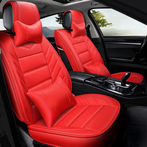 us deluxe car seat cover bright red leather frontandrear 5 seats cushion universal ebay