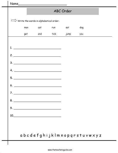 Abc Order Worksheets From The Teachers Guide Printable Abc Order