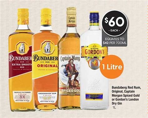 Bundaberg Red Rum Original Captain Morgan Spiced Gold Or Gordon S London Dry Gin Offer At
