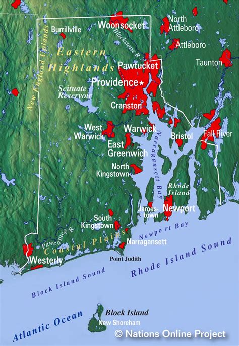 Physical Map Of Rhode Island State Usa Ezilon Maps