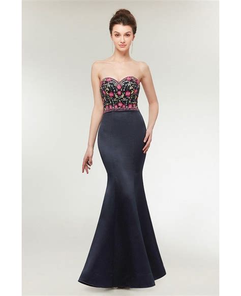 Black Long Slim Trumpet Prom Dress With Embroidery Bodice C0020