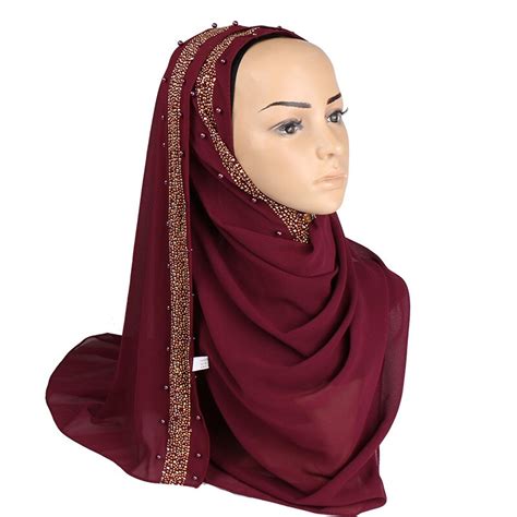 New Bubble Chiffon Hijabs Scarf Diamond Glitter Shawls Beads Muslim Scarves Headscarf Pearls