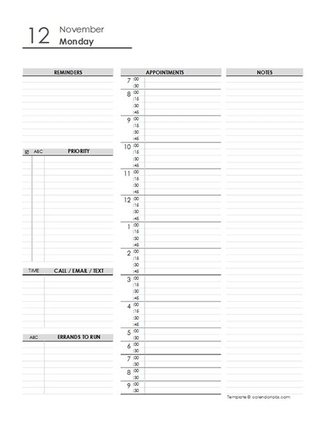 daily schedule planner template  printable templates