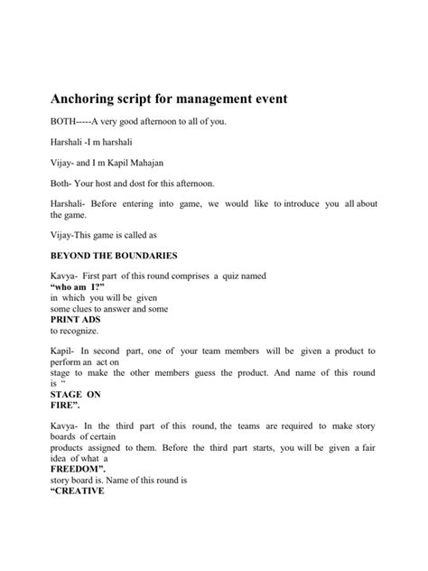 Relying on the text, prove that language is evolving. Anchoring Script for Management Event | Leisure