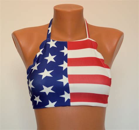 American Flag Scallop Bikini Topusa Flag High Neck Halter My Xxx Hot Girl