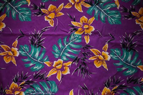Vintage Purple Hawaiian Print Tropical Fabric By Aesthetikara