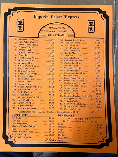 Menu At Imperial Palace Express Restaurant Fremont