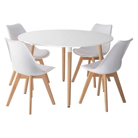 Table ronde 120cm et chaises scandinaves blanches Nora  Happy Garden
