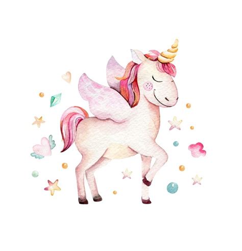Isolated cute watercolor unicorn clipart. Nursery unicorns ...
