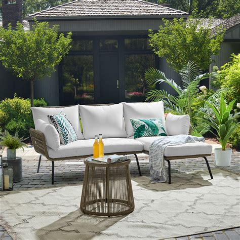 Barton 3 Pieces Patio Sectional Set Wicker Sectional Sofa PE Rattan