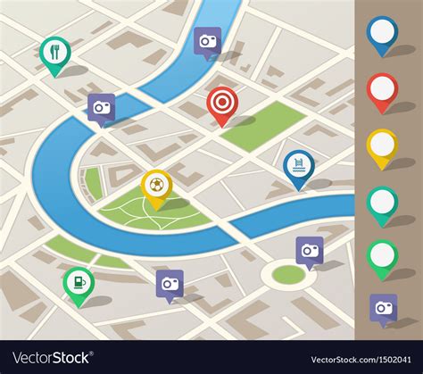 City Map With Location Pins Royalty Free Vector Image