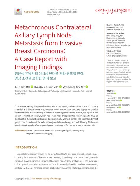 Pdf Metachronous Contralateral Axillary Lymph Node Metastasis From
