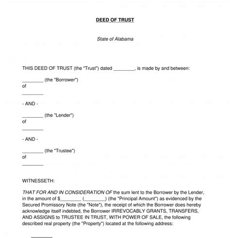 Deed Of Trust Template Online Sample Word And Pdf
