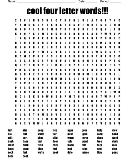 Cool Four Letter Words Word Search Wordmint