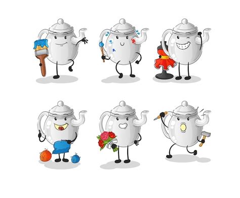 Premium Vector Teapot Artist Group Character Cartoon Mascot Vectorxa