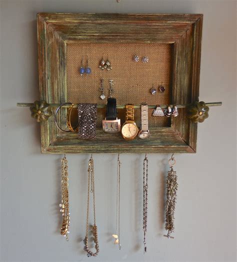 Rustic Wall Jewelry Organizer Upcycled Repurposed Wood Frame