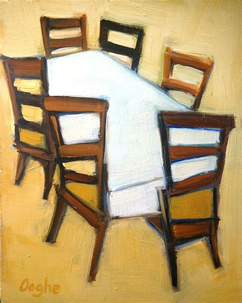 Original Oil Painting Chairs Around A Table Still Life Painted