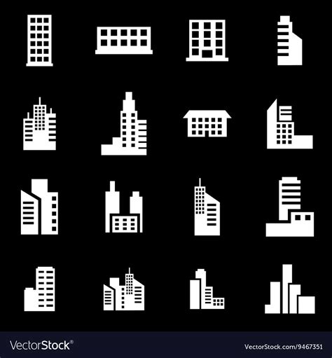 White Building Icon Set Royalty Free Vector Image