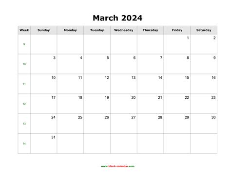 Download March 2024 Blank Calendar Horizontal