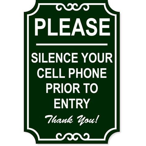 Silence Cell Phone Ornate Engraved Plastic Sign 18 X 12