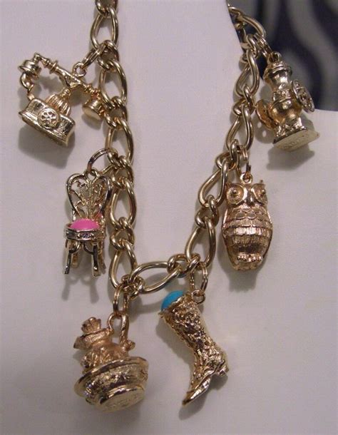 Vintage Signed Avon Charm Bracelet From 1973 Owl Chair Boot Phone