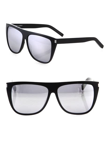 Lyst Saint Laurent 59mm Mirrored Oversized Flat Top Sunglasses In Black