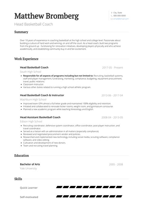 Teaching & education resume examples. Head Coach - Resume Samples and Templates | VisualCV