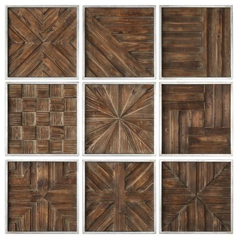 Rustic Wood Panel Wall Art Collage Set Of 9 Square Midcentury Modern